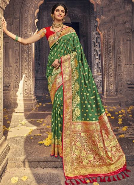Green Colour Manjula Mithila Designer Festive Wear Banarasi Silk Fancy Saree Collcetion 3010-F